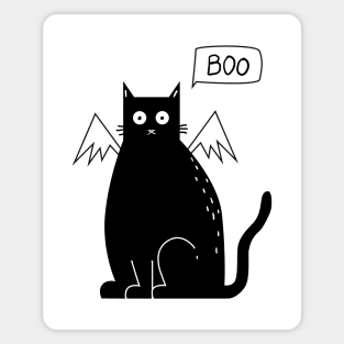 Cute Black Cat - Halloween Costume spooky kitty Bat wings Black White Magnet